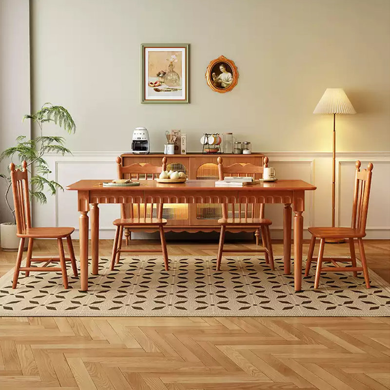 Ensemble de table à manger et de chaises de style rétro français, H 29,92 po x L 62,99 po x l 31,49 po, Brun