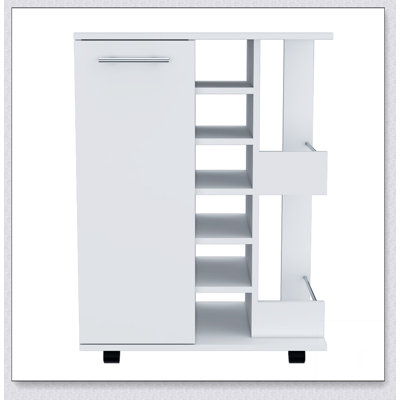 Chariot-bar à 2 tablettes et 6 compartiments Bartlet avec division, parfait pour le rangement organisé et la mobilité facile dans n'importe quelle maison.