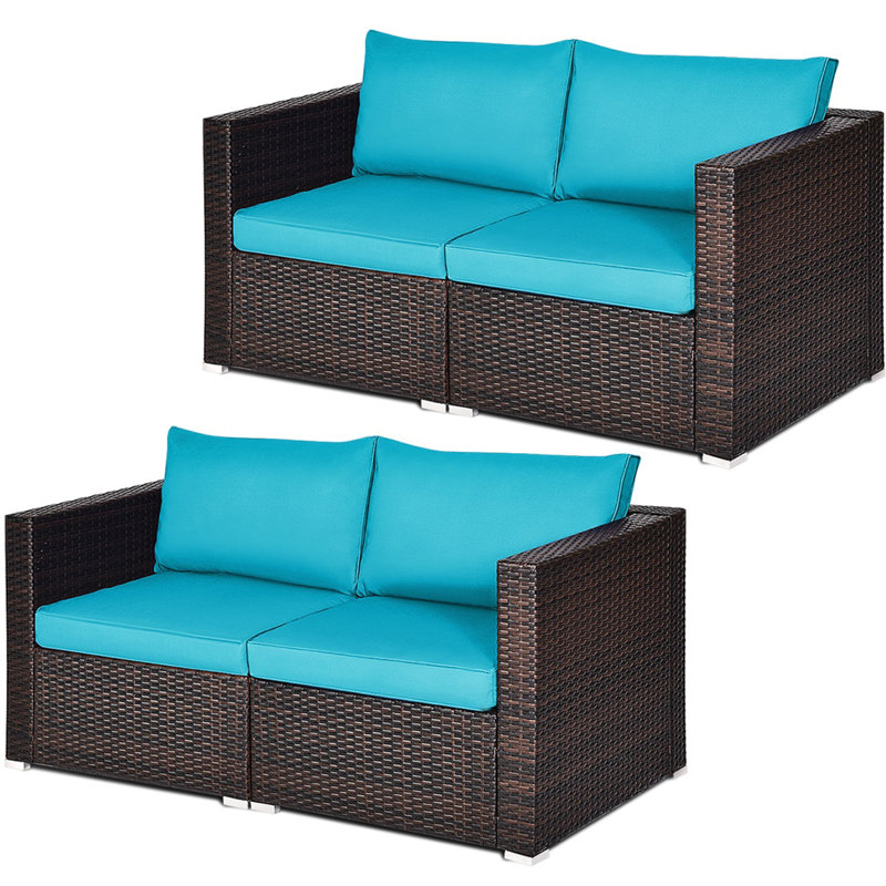 Millee 59'' Wide Wicker Loveseat with Cushions, Blue