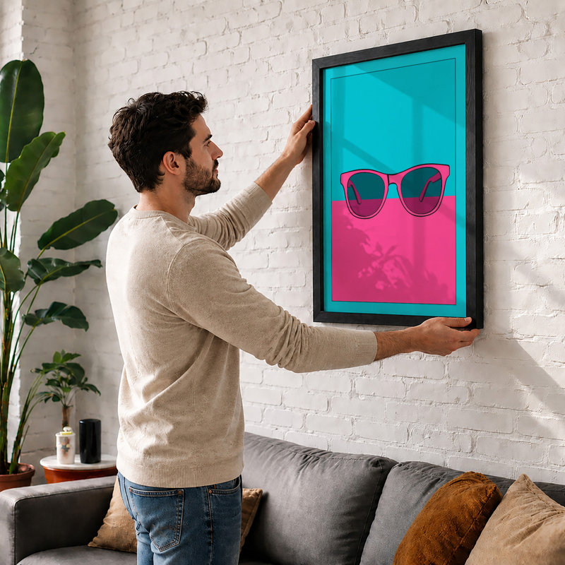 Neon Shades Modern - Framed Print, Oak, A3 - 42.0 x 29.7 cm