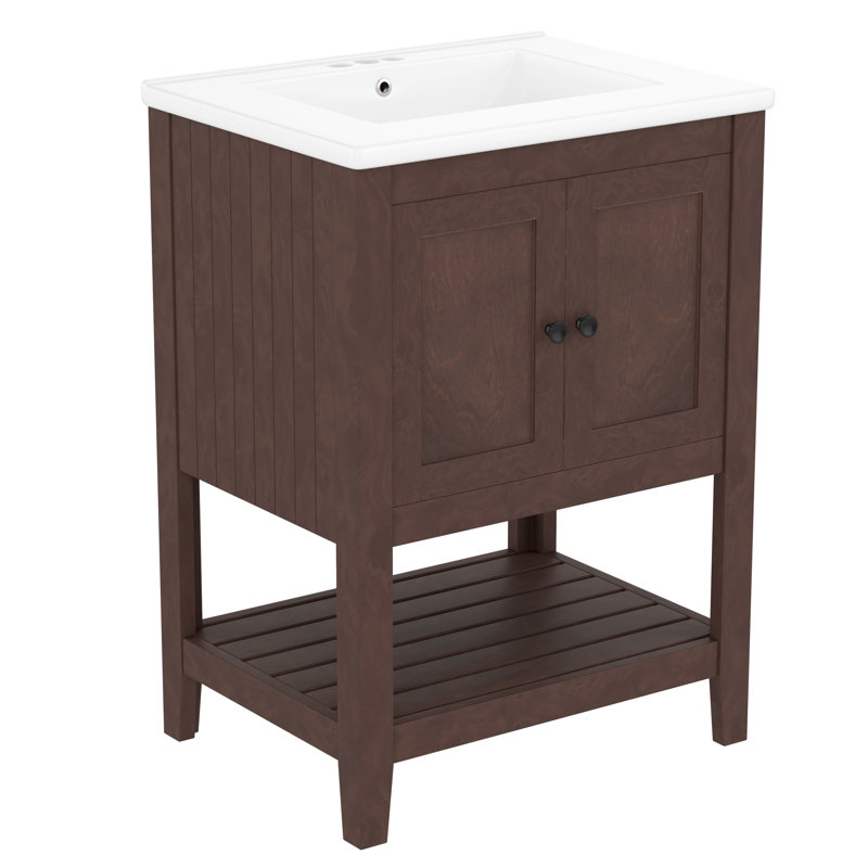 Meuble-lavabo 24 po avec lavabo en céramique, Brun