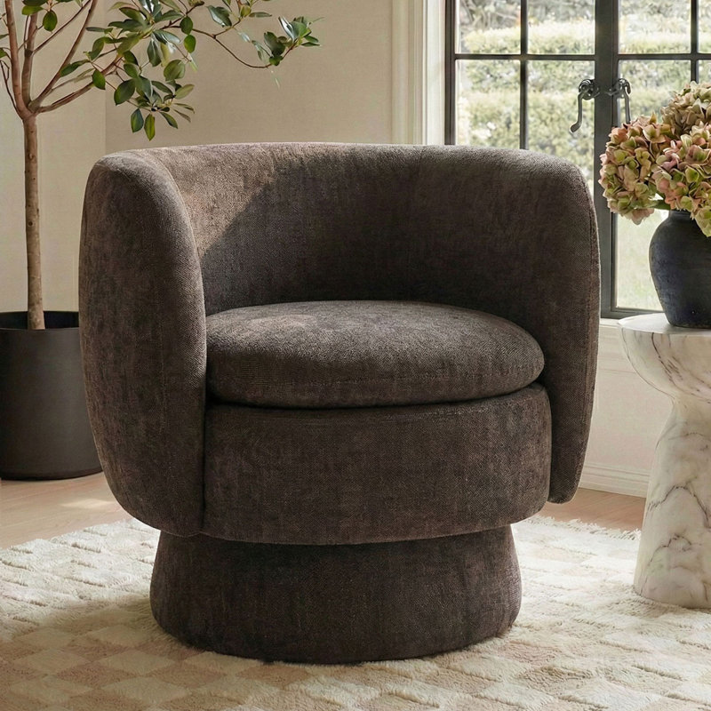31" Wide Upholstered Swivel Barrel Accent ArmChair - 360° Rotation (1-Pack), Chocolate Brown, Set of 1