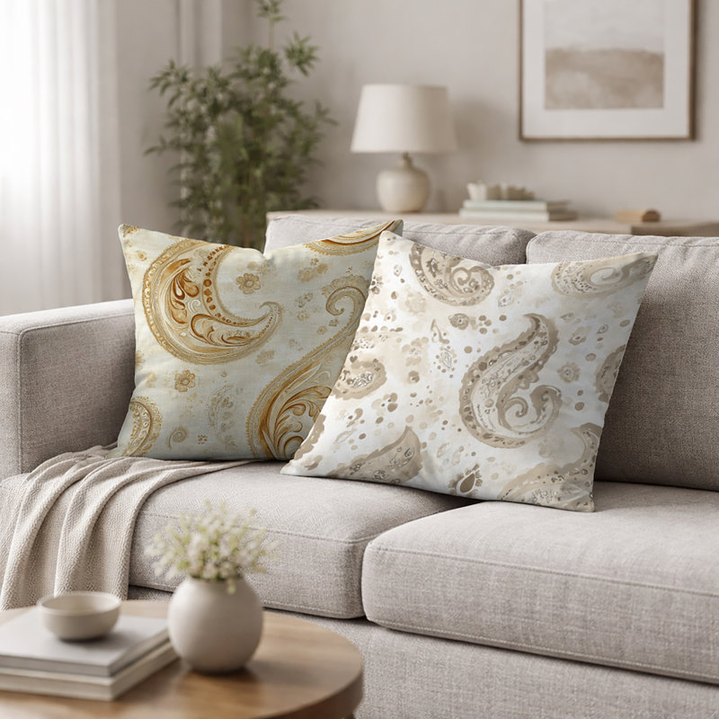 Coussin décoratif à motif cachemire beige 2 pièces Paisley, H 20 po x l 20 po