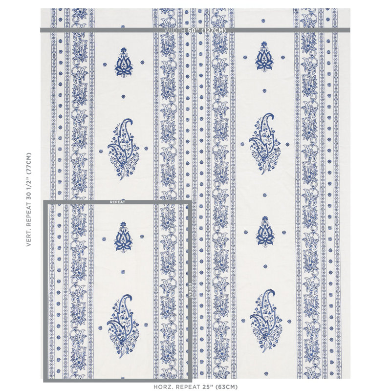 Jaipur Linen Embroidery Fabric, Blue