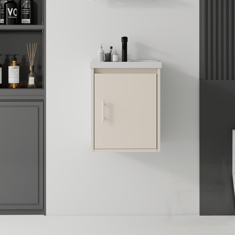 Meuble-lavabo flottant avec lavabo, porte à fermeture en douceur, lavabo en céramique, contreplaqué, Khaki, 16" W