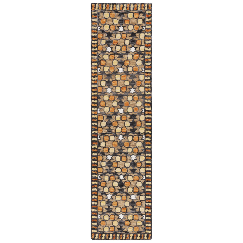 Vahakn Hand Tufted Wool/Cotton Southwestern Rug in Light Yellow/Orange/Black, Runner 2'3" x 9'