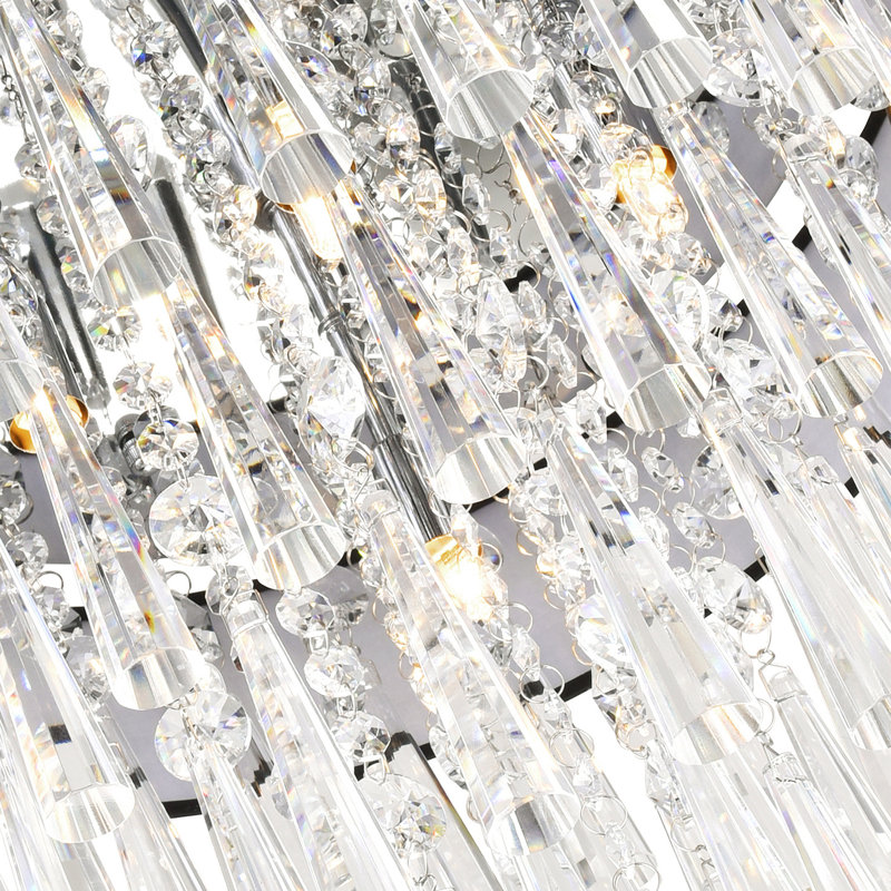 38'' 8 Light Oval Drum Shade Chandelier With Chrome Finish – G9 LED Compatible – Oversized Crystal Ceiling Light for Dining Room or Kitchen Island