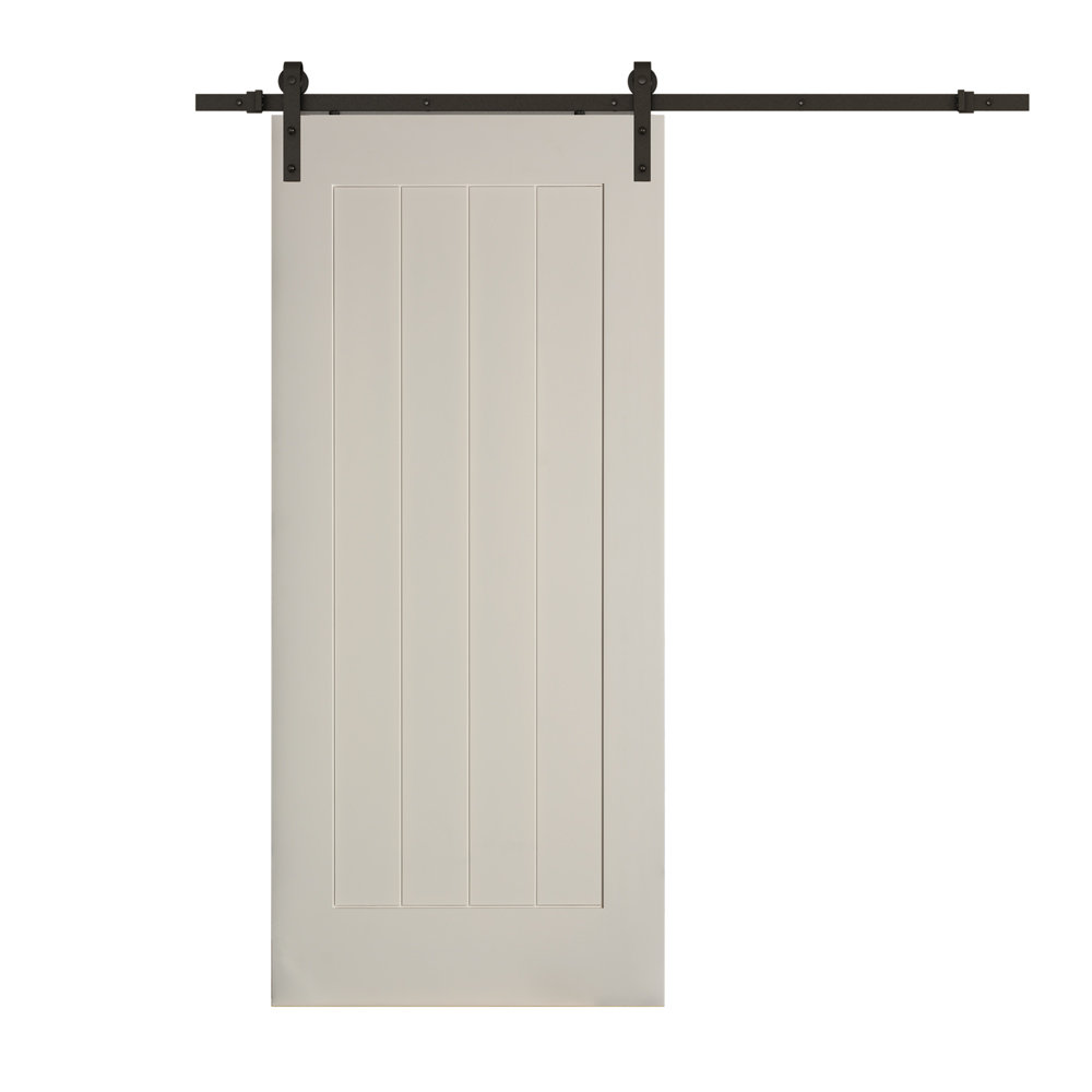 Primed 1 Panel V-Groove Interior Barn Door with Track & Hardware Kit Trimlite