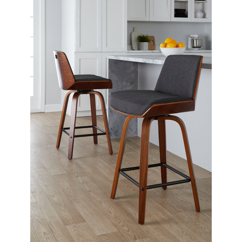 Malachia Swivel Upholstered Counter Stool, Charcoal, Walnut/Black