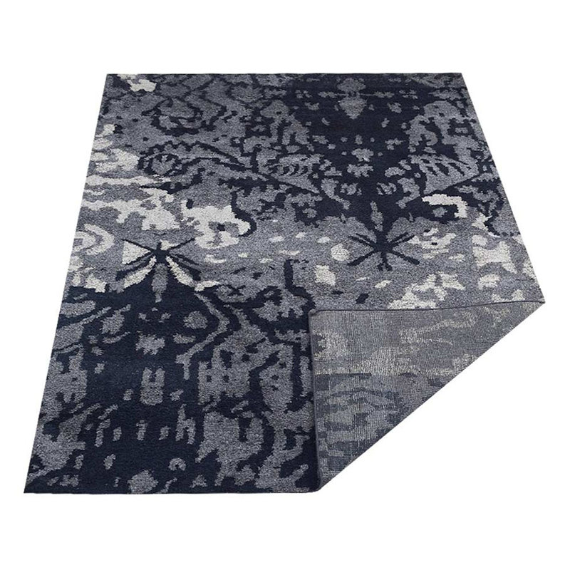 Gris abstrait | Tapis intérieur blanc en soie noué à la main, Rectangle de 5 pi x 8 pi
