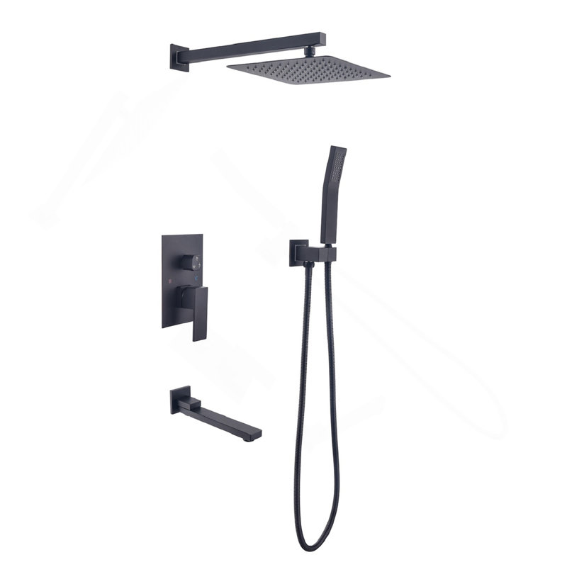 Shower System 10 Inch Square Bathroom Luxury Rain Mixer Shower Combo Set, Matte Black