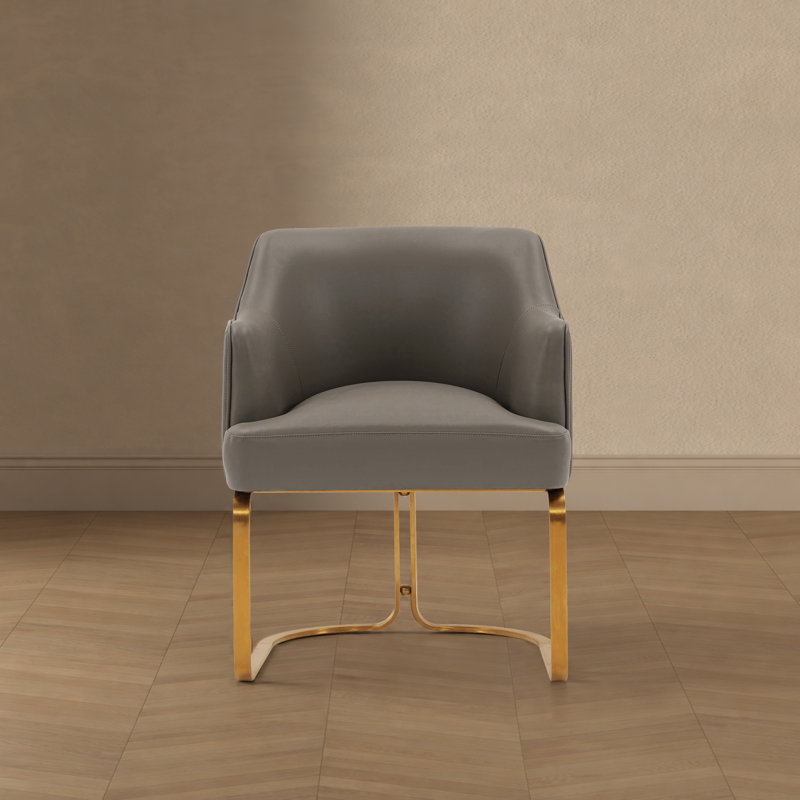 Raya Modern Vegan Leather Upholstered Elm Wood Dining Side Chair in Taupe, Taupe