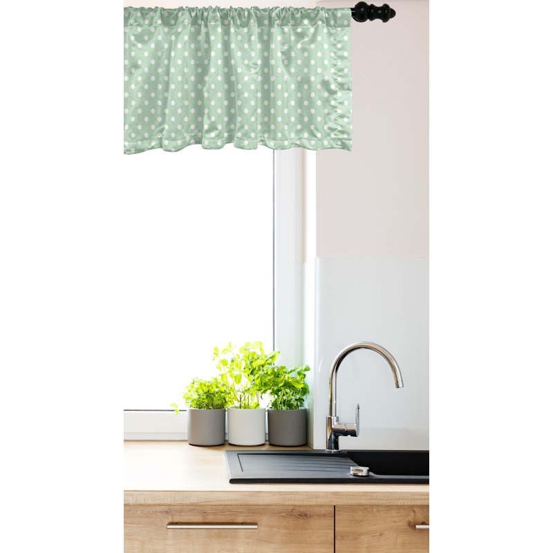 Mint Green and White Polka Dot Satin Rod Pocket Valance Set