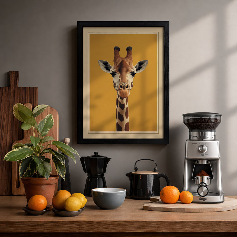 Giraffe Portrait Modern - Framed Print, A2 - 59.4 x 42.0 cm, Black