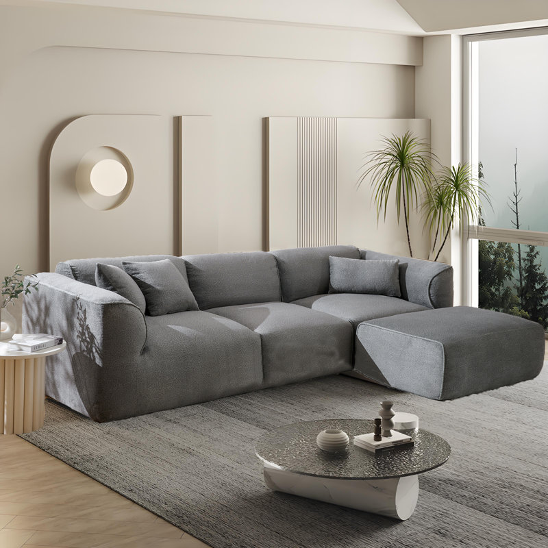 Canapé modulaire rembourré 2 pièces avec repose-pieds Wabi-Sabi, Mélange de polyester gris