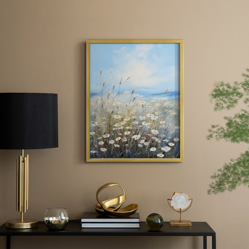 FLORAL Series XXV - reproduction encadrée de qualité supérieure - prête à être accrochée - aucun clou requis, Doré