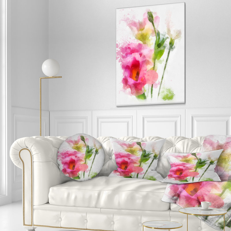 Coussin décoratif imprimé à la main fleur d'aquarelle rose, Rectangle, 12 po x 20 po