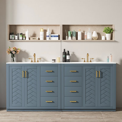 Blue Modern 72" Bathroom Vanity with Ceramic Sink, Soft-Closing Doors & Drawers