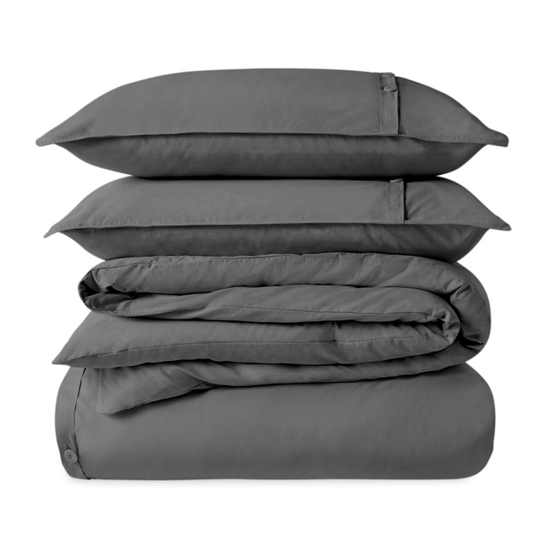 Full/Queen Gray Organic Cotton Percale Duvet Cover Set
