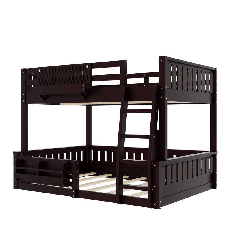 Full XL Over Queen/ Full  Over Queen Bunk Bed With Ladder And Guardrails, Pegboard And Bookshelf,Espresso, Espresso