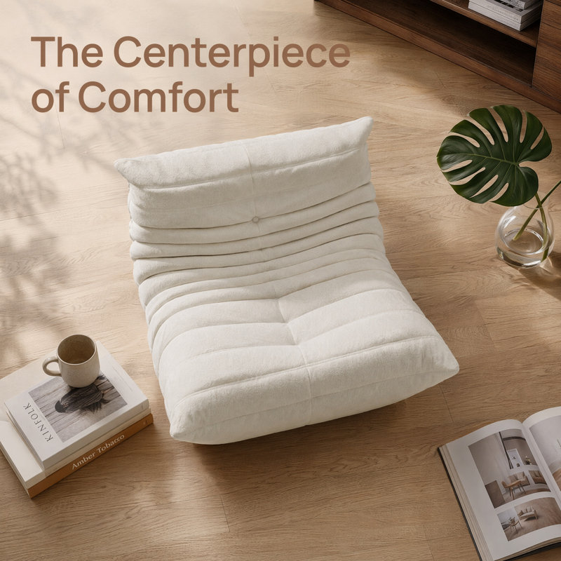 Bean Bag Chair for Adults, Memory Foam Beanbag Sofa with High Rebound Sponge, Low Center of Gravity Floor Chair, Soft Velvet Reading Nook Furniture for Bedroom Living Room, No Assembly white 90cm