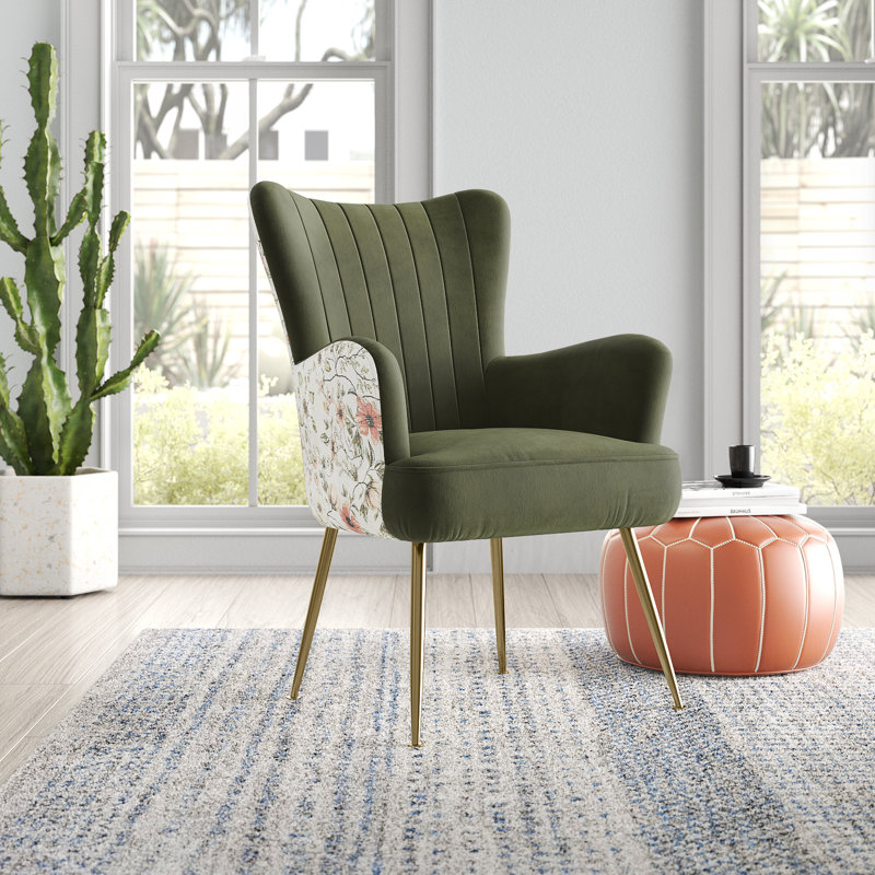 Dreshertown Upholstered Armchair, Moss Green/Red White Floral Polyester