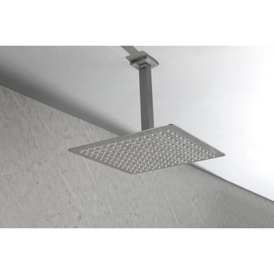 Waterfall Shower Head - Stainless Steel, Clogging, Brushed Nickel, 10" Square Ultra-Thin Rainfall 304 Corrosion Resistance, Consistent 2.5 Gpm Flow