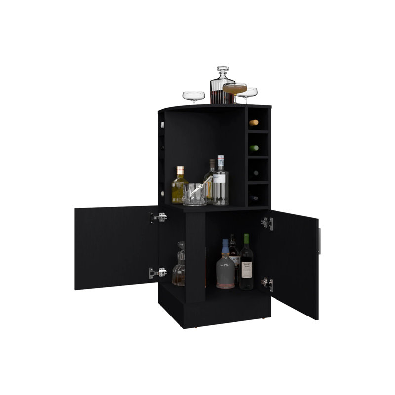 Bar d'angle avec porte-bouteilles et tablette ouverte, Noir, noir, noir, noir