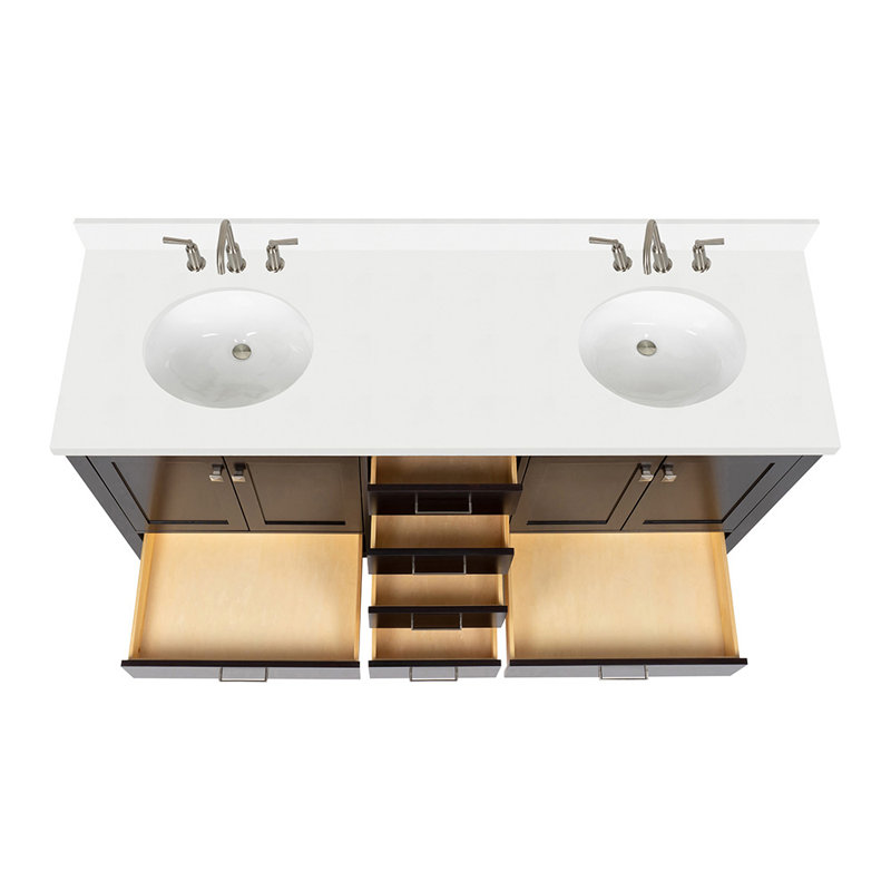 Cambridge 73'' Double Bathroom Vanity with White Quartz Top, Espresso