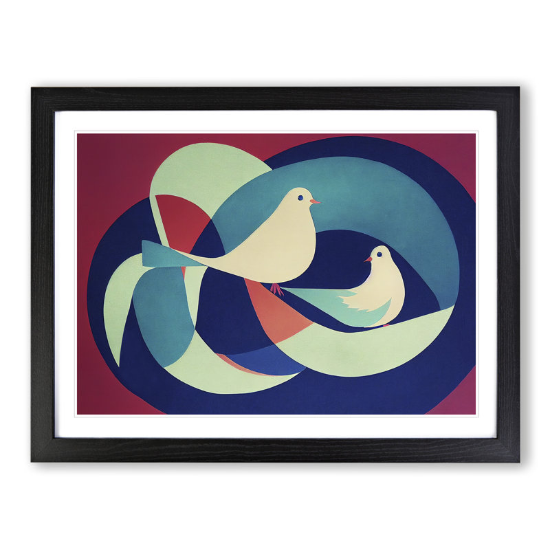 Dove Bird Abstract Vol.1 - Single Picture Frame Print, Black, 25cm H x 34cm W x 2cm D