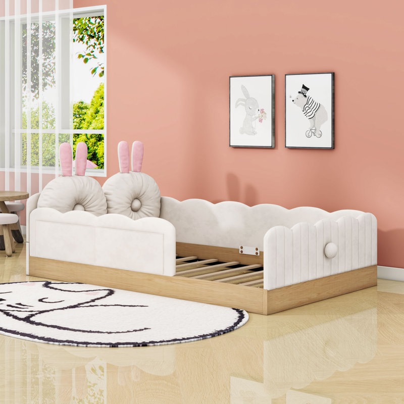 Upholstered Twin Platform Bed With Pillows And Side Storage Bags, Beige