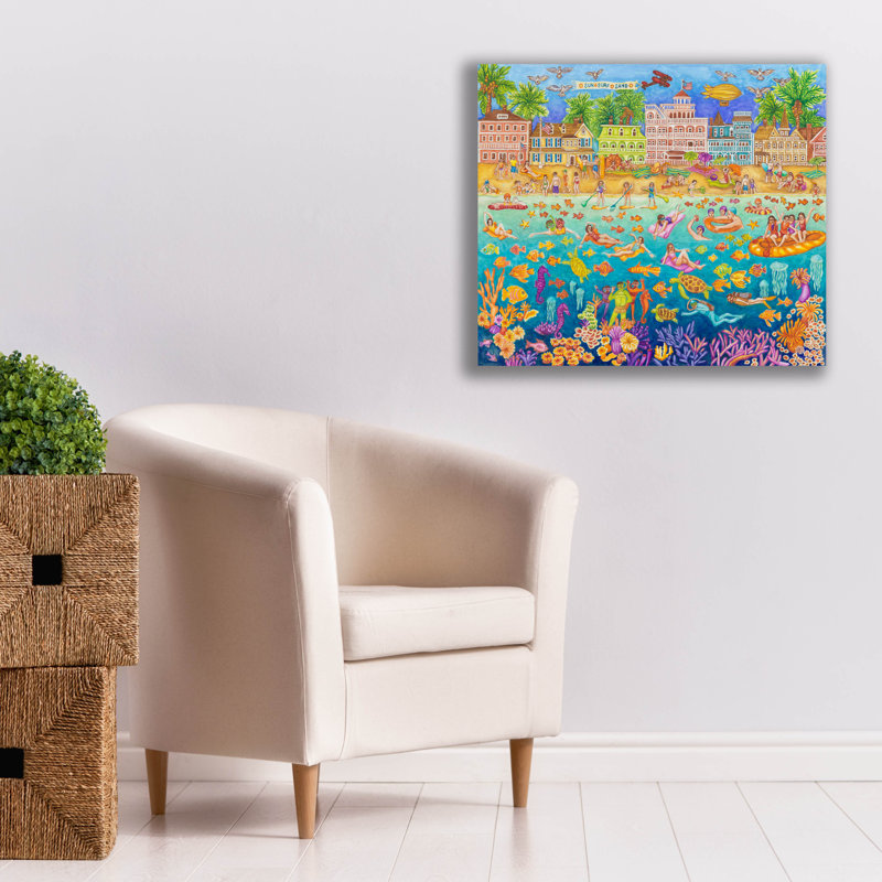 «Tropical Swim Party» par Andrea Strongwater, art mural sur toile, H 26 po x l 30 po x P 1,5 po
