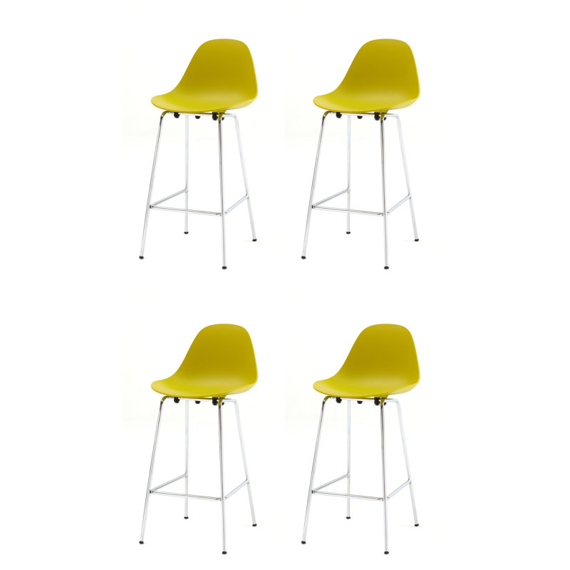 Tabouret de comptoir TA - Noir - Base noire, Chrome chrome, Moutarde, Tabouret de comptoir (siège d'une hauteur de 25,6