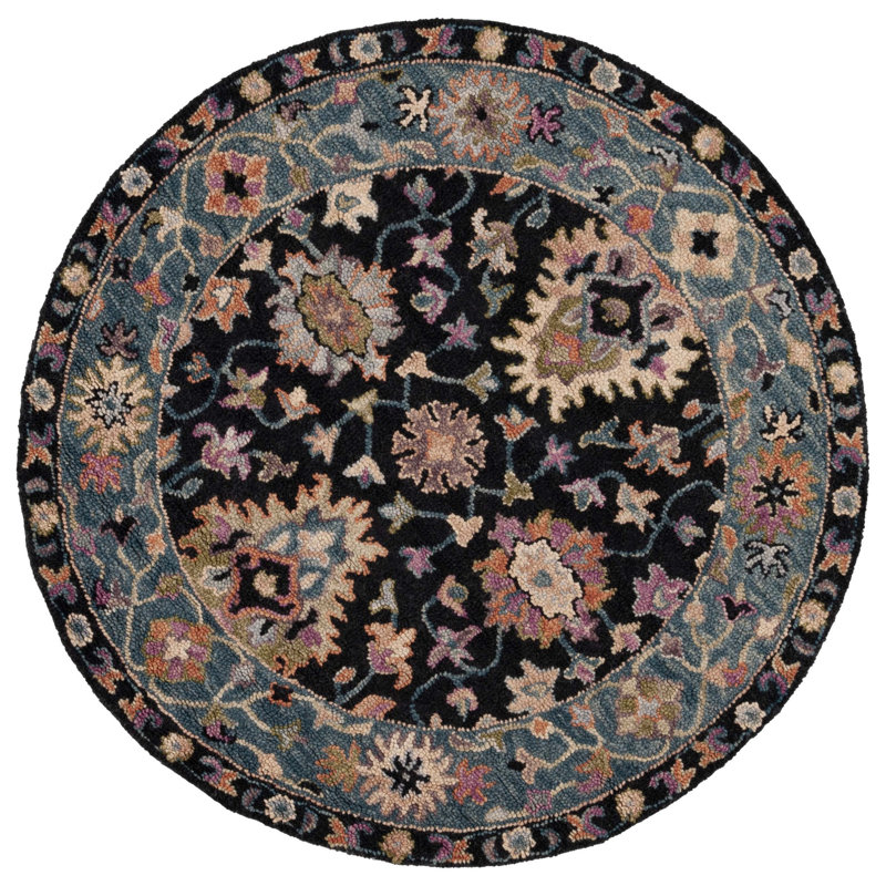 Hand Tufted Wool/Cotton Oriental Rug in Beige/Black/White, Round 5'