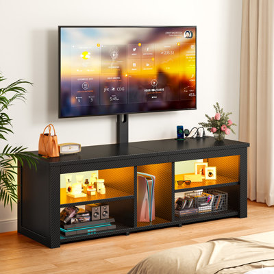 Adjustable TV Stand with Swivel Mount, LED Lights & Power Outlets, Entertainment Center for 32‑70 Inch TVs, Gaming Media Console with Open Storage