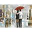 Couple marchant sous un parapluie - art de toile de paysage de rue