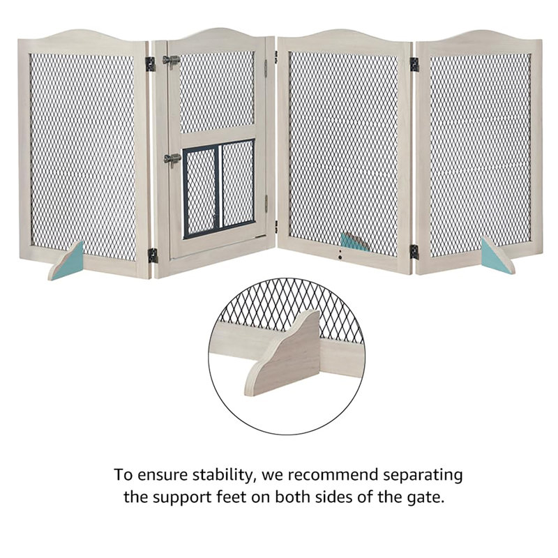 Barrière en métal pour animaux de compagnie avec porte en métal et pieds de soutien, Gris patiné