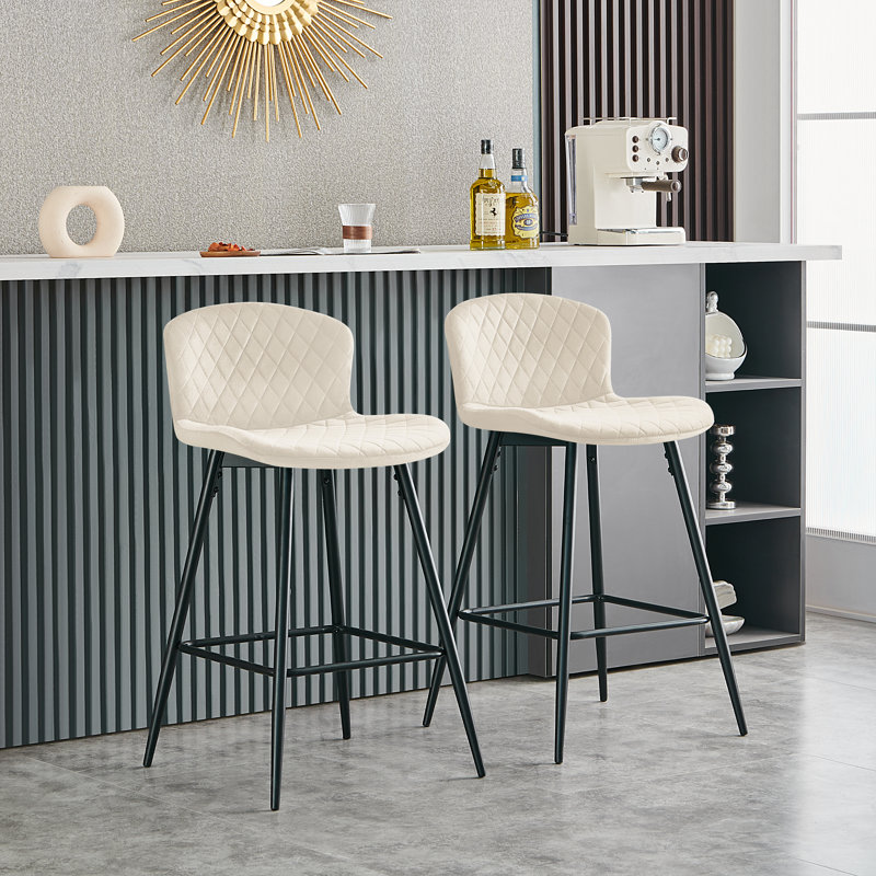 Tabouret de bar moderne en similicuir sans accoudoirs, Beige