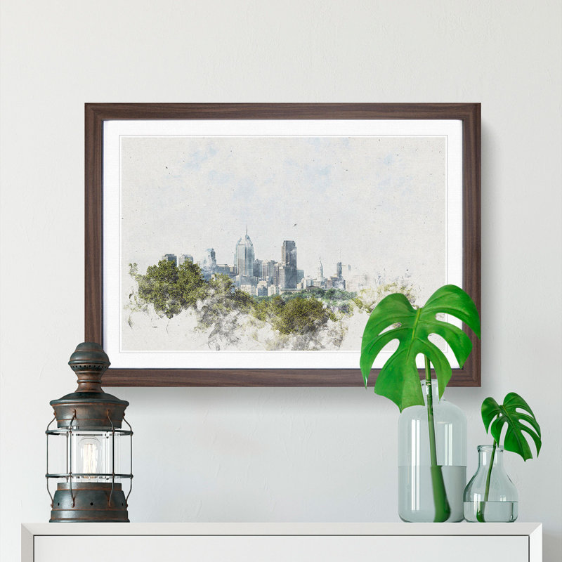 Philadelphia Skyline - Framed Print, 24cm H x 33cm W x 2cm D, Walnut Framed