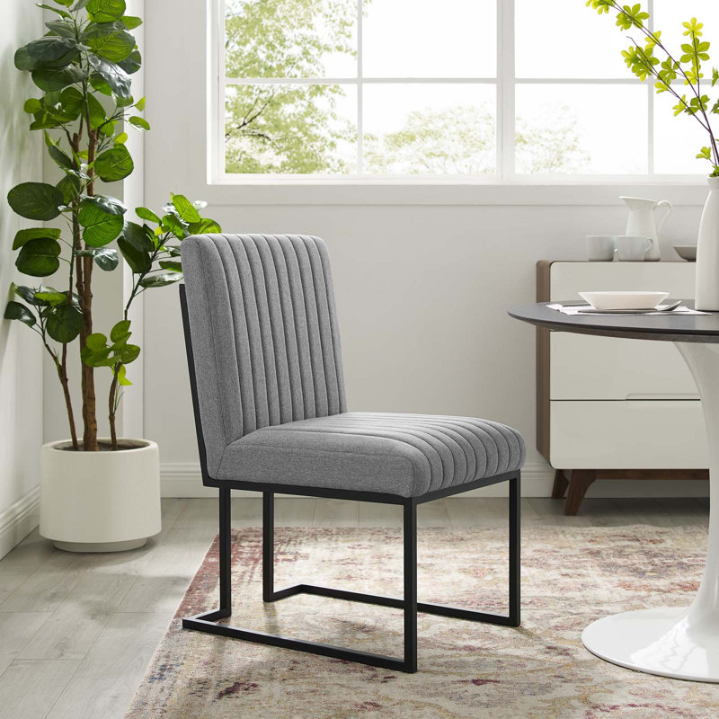 Indulge Channel Tufted Fabric Dining Chairs - Set of 2, Light Gray
