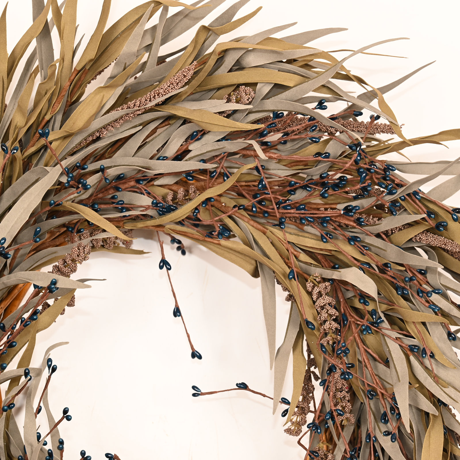 24" Grass, Berry Thanksgiving Wreath, Blue