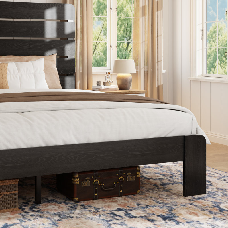 Wooden Bed Frame with Headboard, King, Black