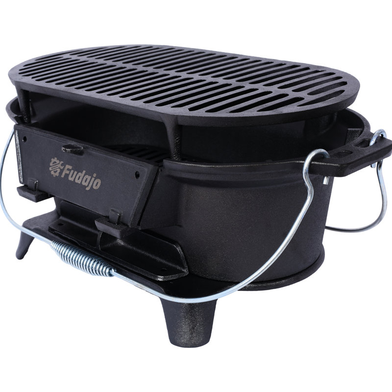 Barbecue extérieur en fonte ovale - Gris anthracite polyvalent pour la maison, le camping et les rassemblements