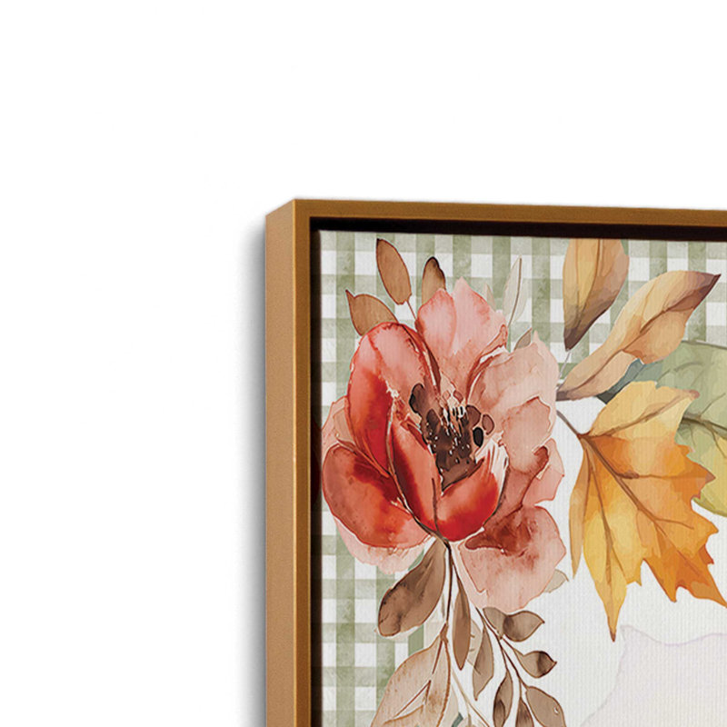 «Fall Pumpkin Floral III» par Nicole DeCamp, reproduction d'art, L 20 po x H 20 po, Or, Toile avec cadre