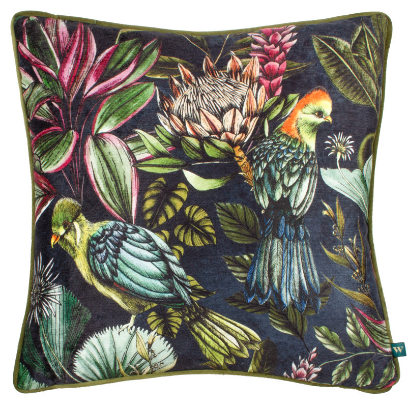 Leilani Floral Cushion, Square, Green, 43cm H x 43cm W