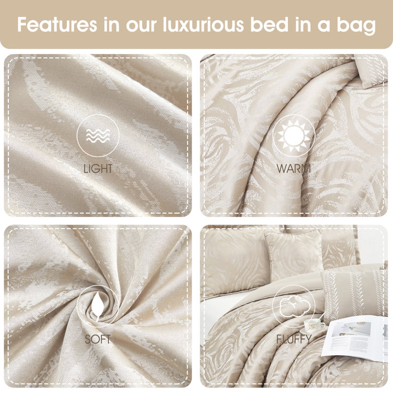 Alameda Floral 7 Piece Comforter Set, Queen Comforter + 6 Additional Pieces, Gold