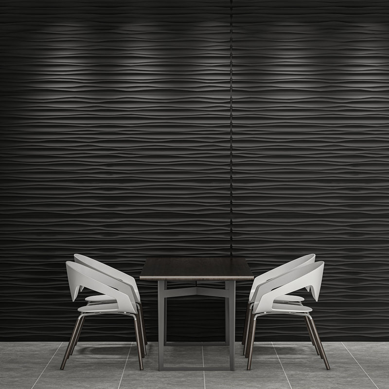 Panneau mural en PVC noir 47,2 po x 23,6 po Art3d, panneau décoratif texturé ondulé pour salon, toile de fond télé (ensemble de 6)