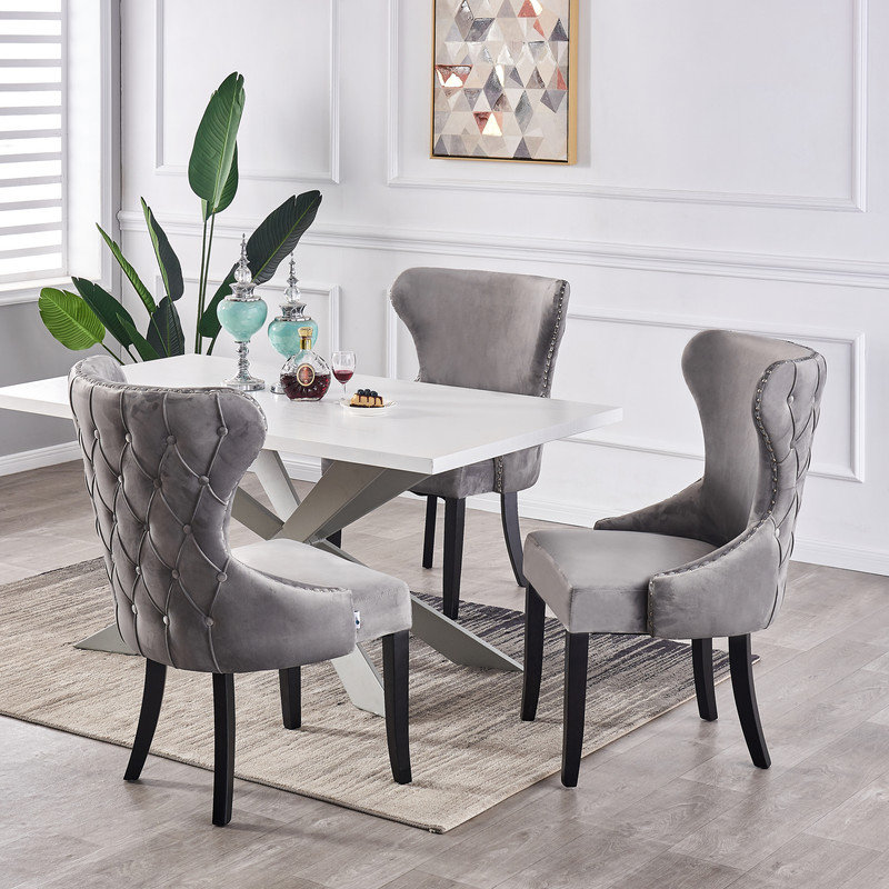 Bootle 4 Person Dining set - a Rectangular Wooden Dining Table with Metal Legs and a Set of 4 Quilted Velvet Dining Chairs for Dining Room - Modern Dining Table Set