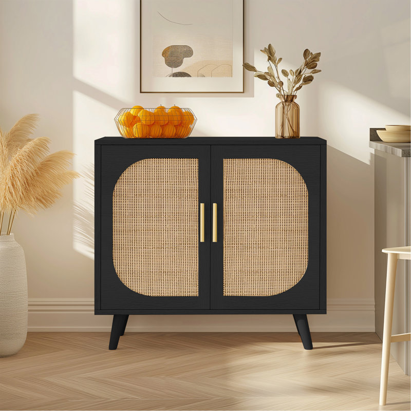 Buffet Cabinet With Storage,  Accent Bathroom Floor Cabinet,With Two Doors And 4 Compartments Forstorage,Cabinet With Solid Wood Feet,Sideboard Cabinet For Hallway, Entry, Living Room,(Black)
