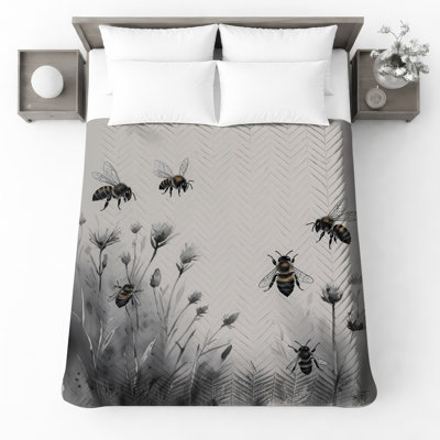 Bees On Wildflowers Quilted Bedspread All Sizes